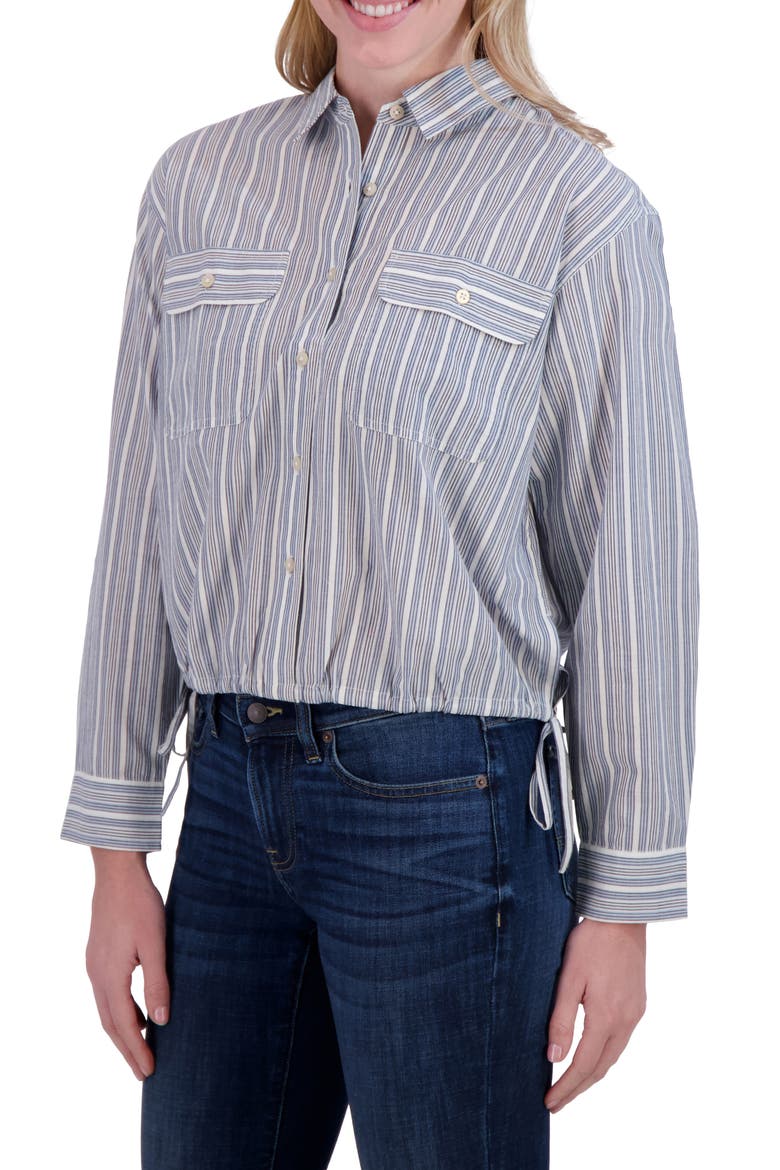 Stripe Cinch Hem Button-Up Shirt, Alternate, color, BLUE STRIPE