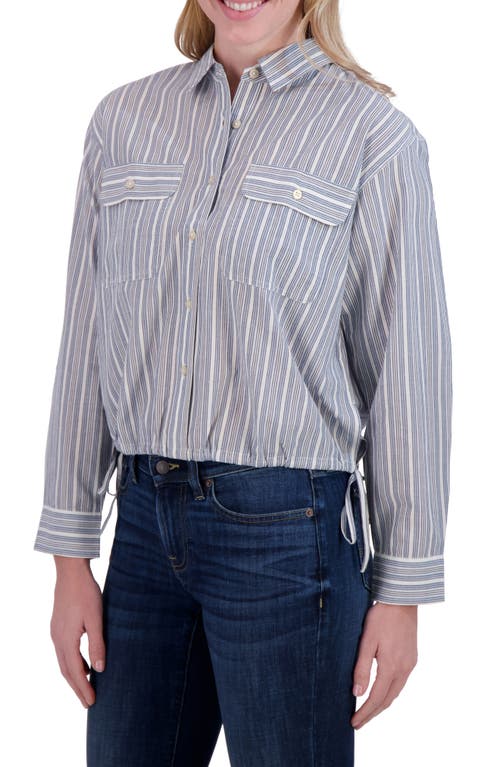 Lucky Brand Stripe Cinch Hem Button-up Shirt In Blue Stripe