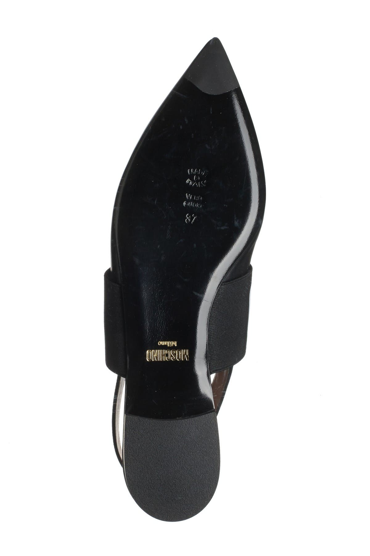 Moschino Logo Leather Pointed Toe Slingback Flat, Alternate, color, 