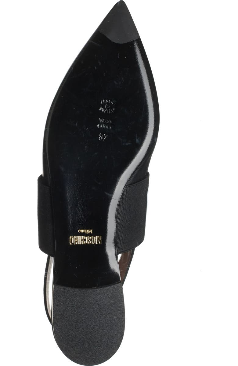 Moschino Logo Leather Pointed Toe Slingback Flat, Alternate, color,
