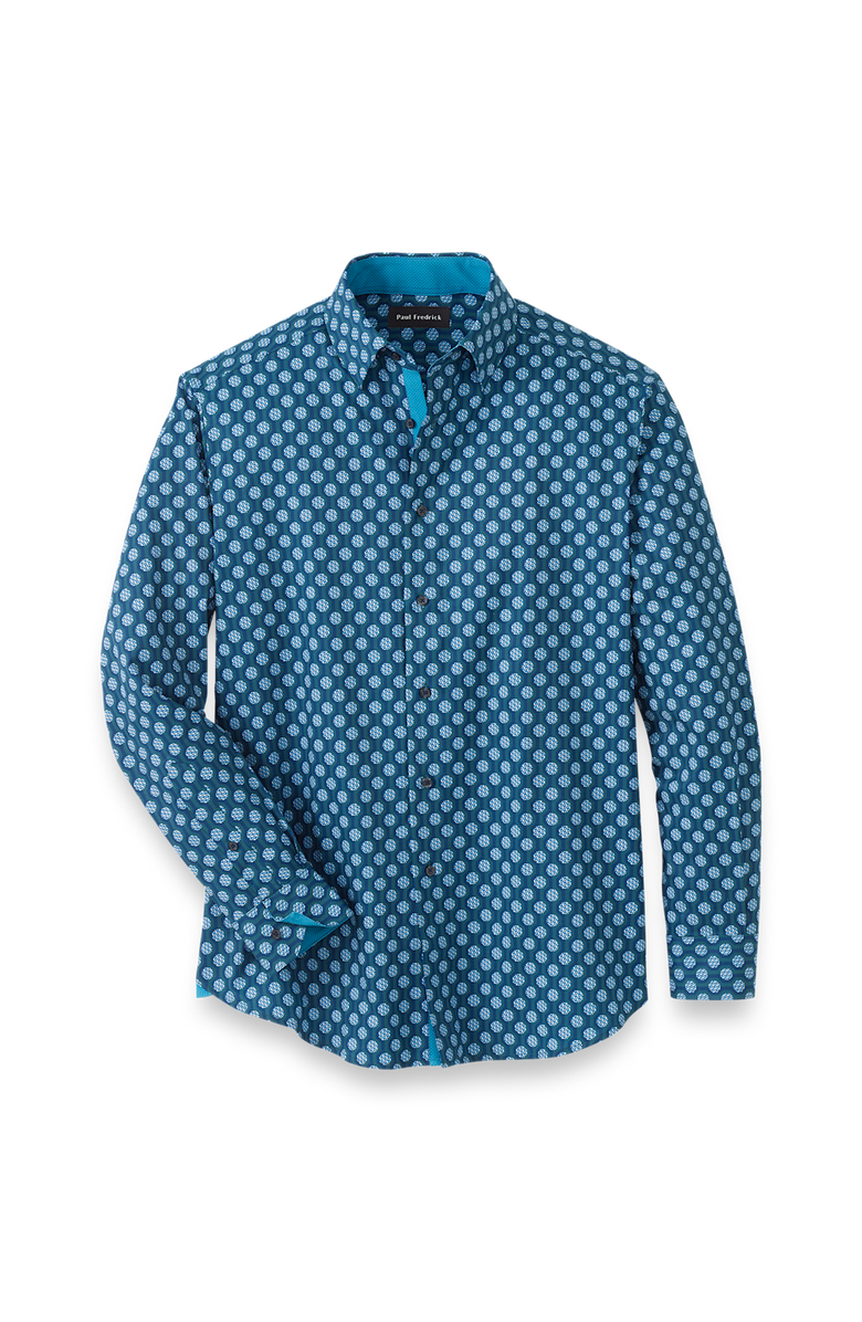 Paul Fredrick Performance Stretch Medallion Casual Shirt, Main, color, Blue Multi
