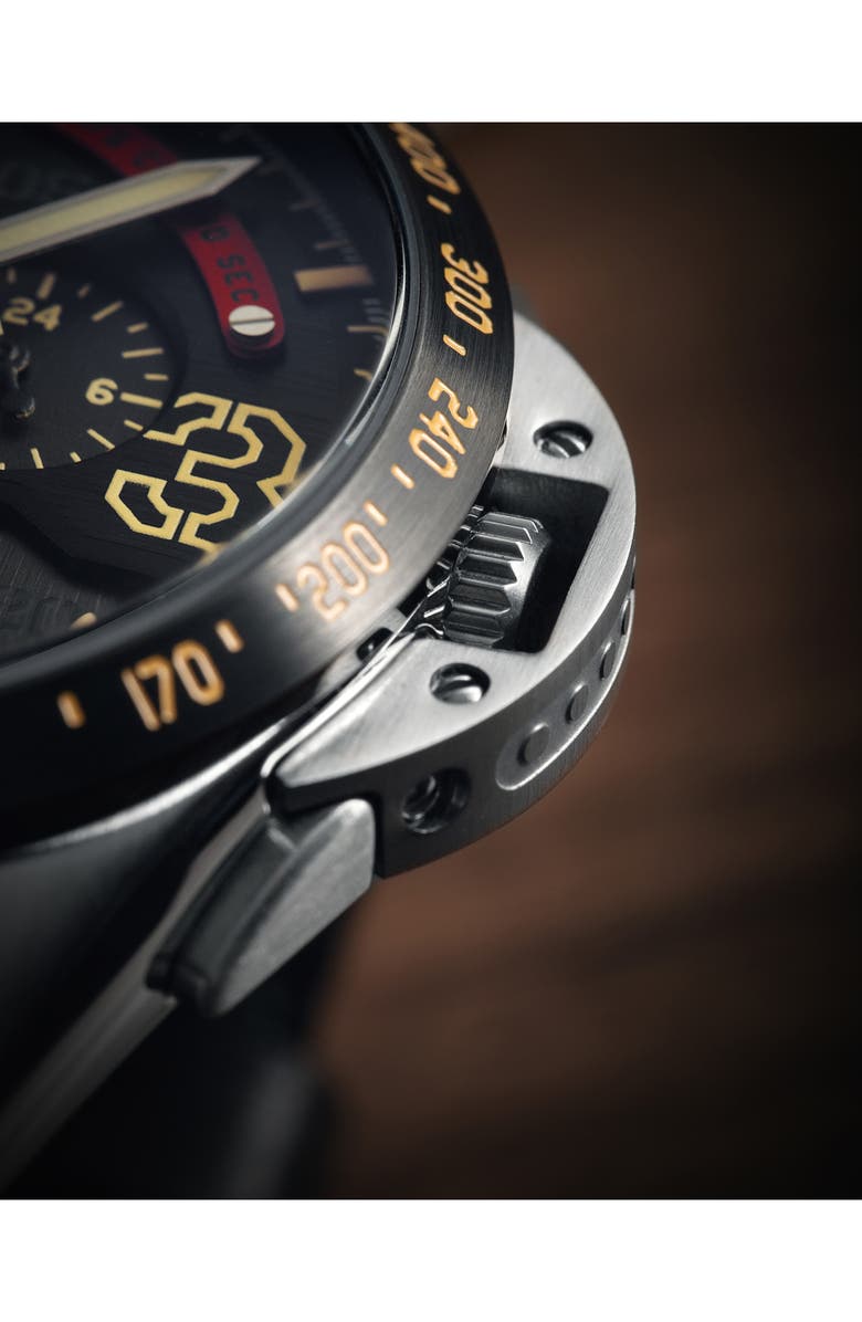 AVI-8 P-51 Mustang Blakeslee Chronograph Leather Strap Watch, 43mm, Alternate, color, Black