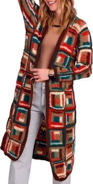 SAACHI Granny Square Crochet Longline Cardigan