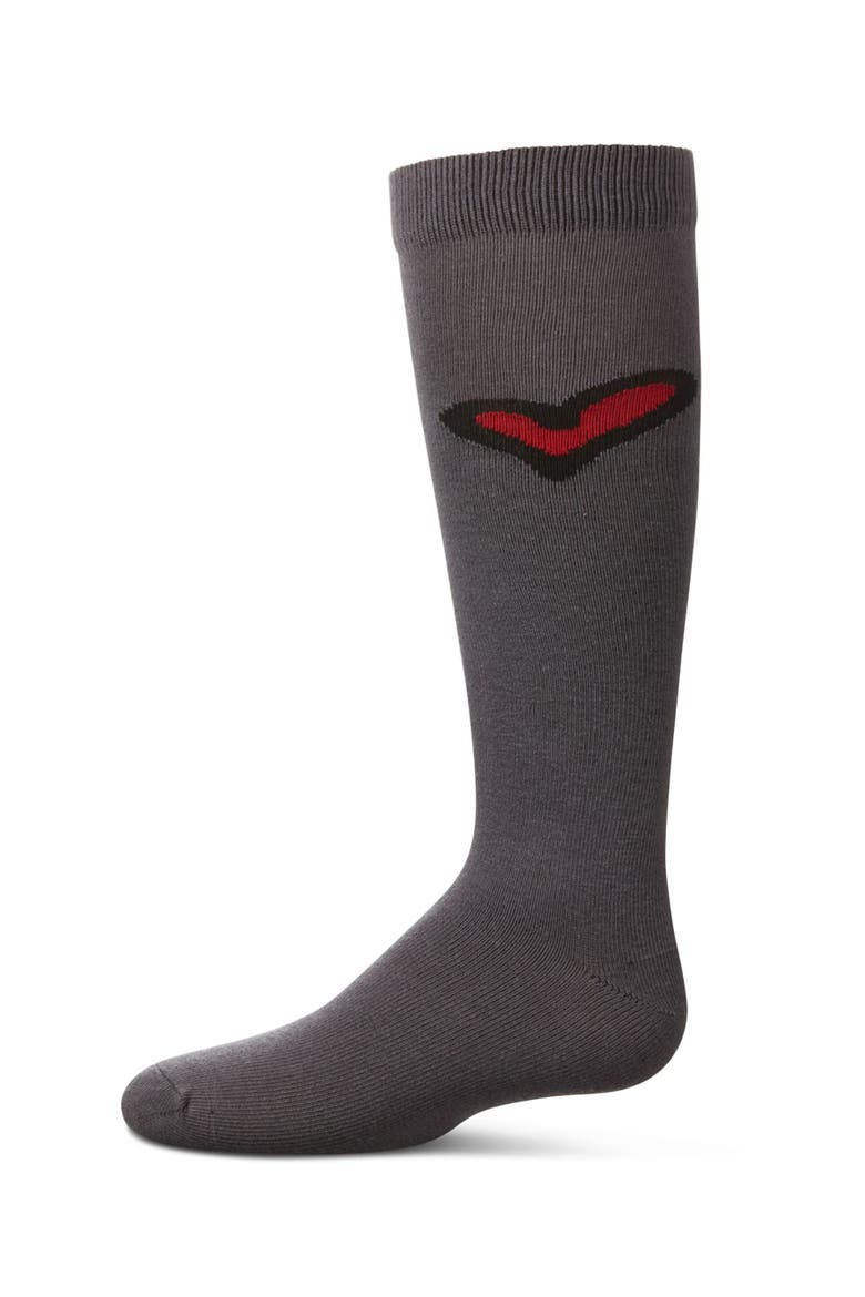 Outline Heart Knee High Socks, Main, color, Dark Gray Heather