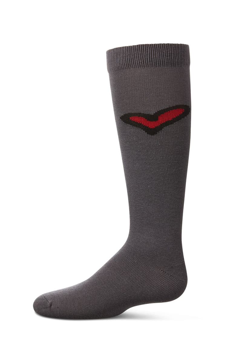 MeMoi Outline Heart Knee High Socks, Main, color, Dark Gray Heather