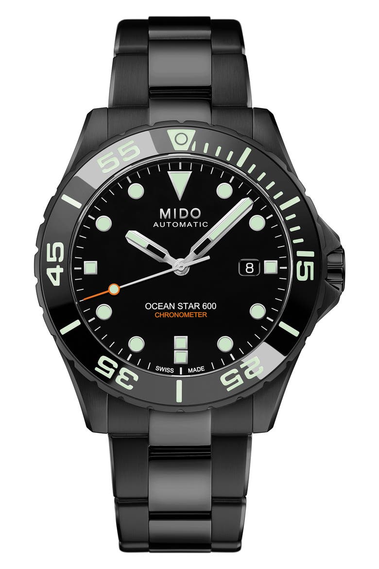 Ocean Star 600 Chronometer Bracelet Watch & Rubber Strap Gift Set, 43.5mm, Main, color, BLACK