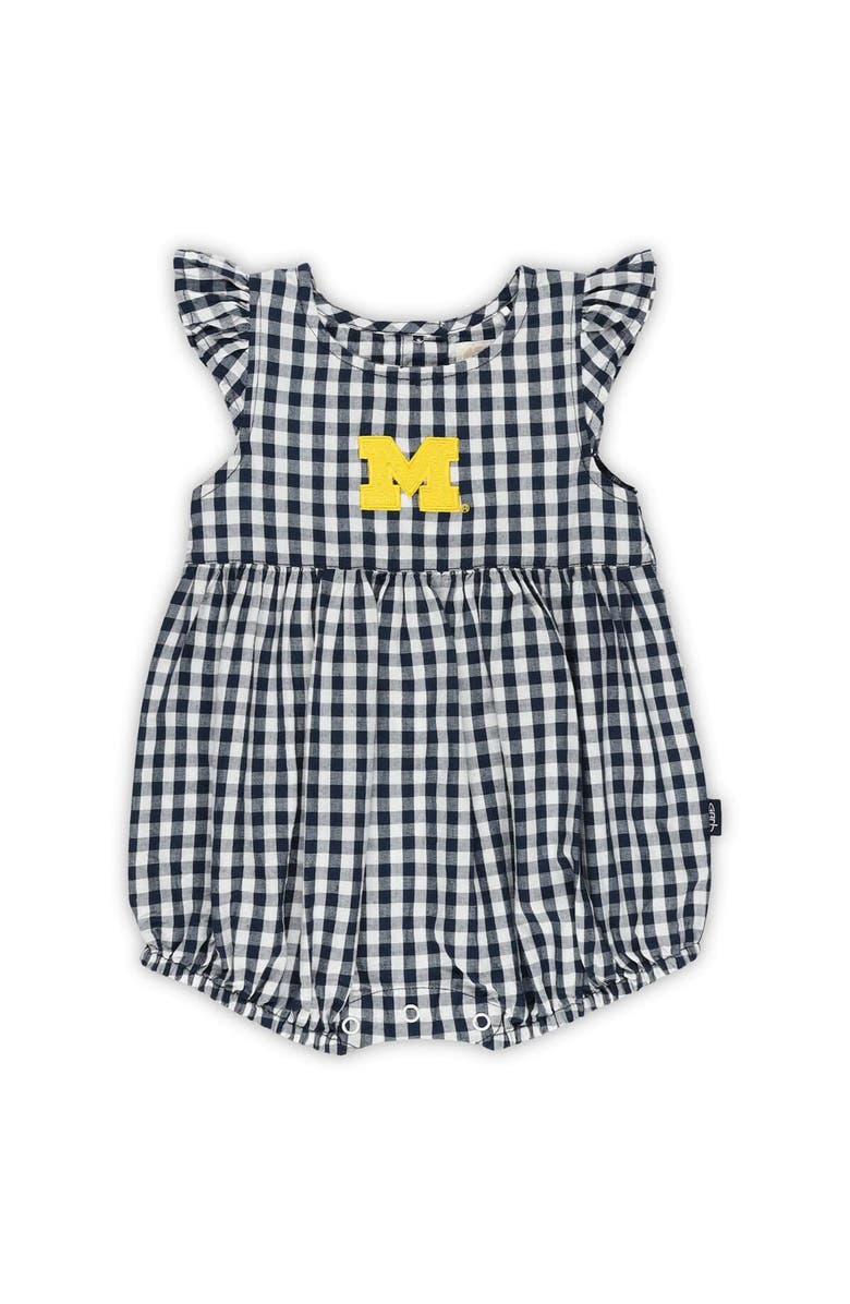 GARB Girl's Infant Garb White Michigan Wolverines Cara Gingham Ruffled Bodysuit, Alternate, color, White