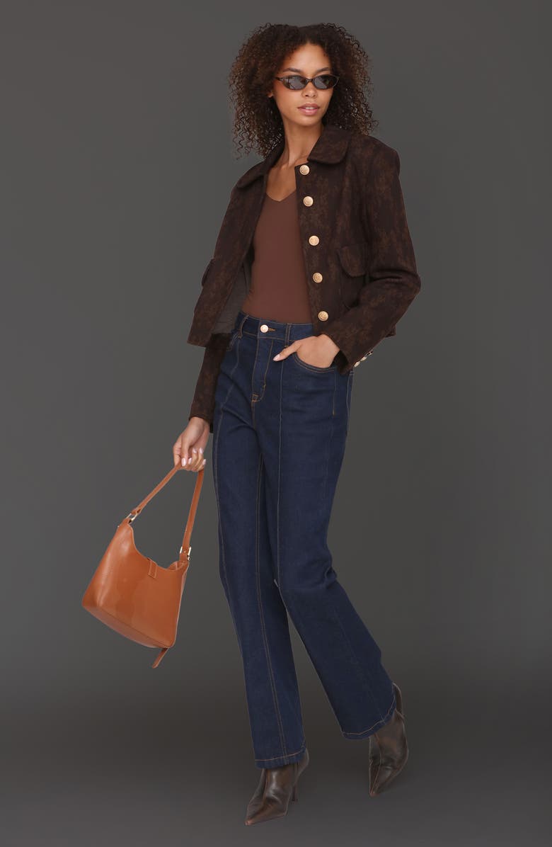 Bagatelle Floral Jacquard Crop Jacket, Alternate, color, Bitter Floral