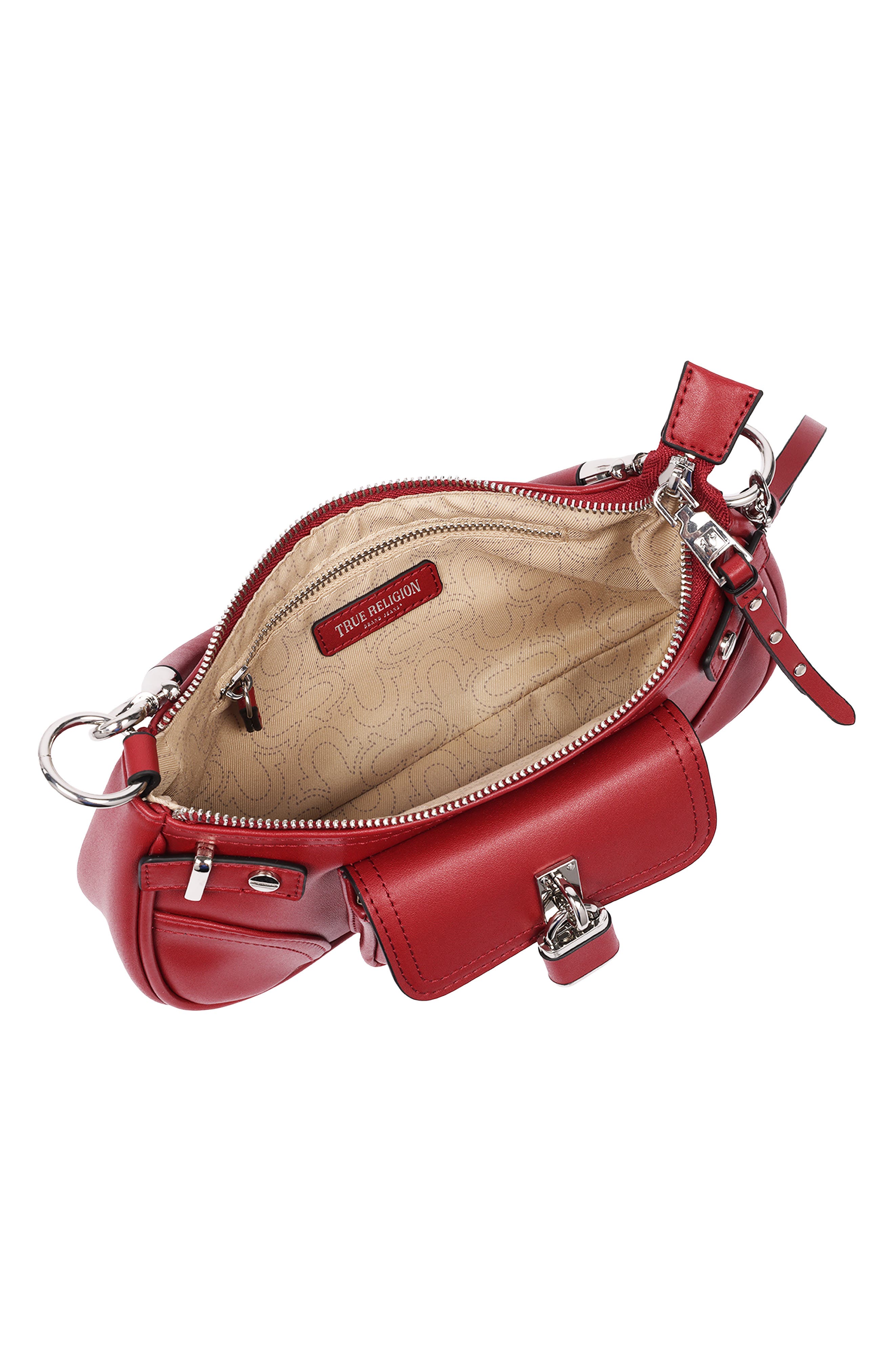 Moto Faux Leather Shoulder Bag, Alternate, color, RED