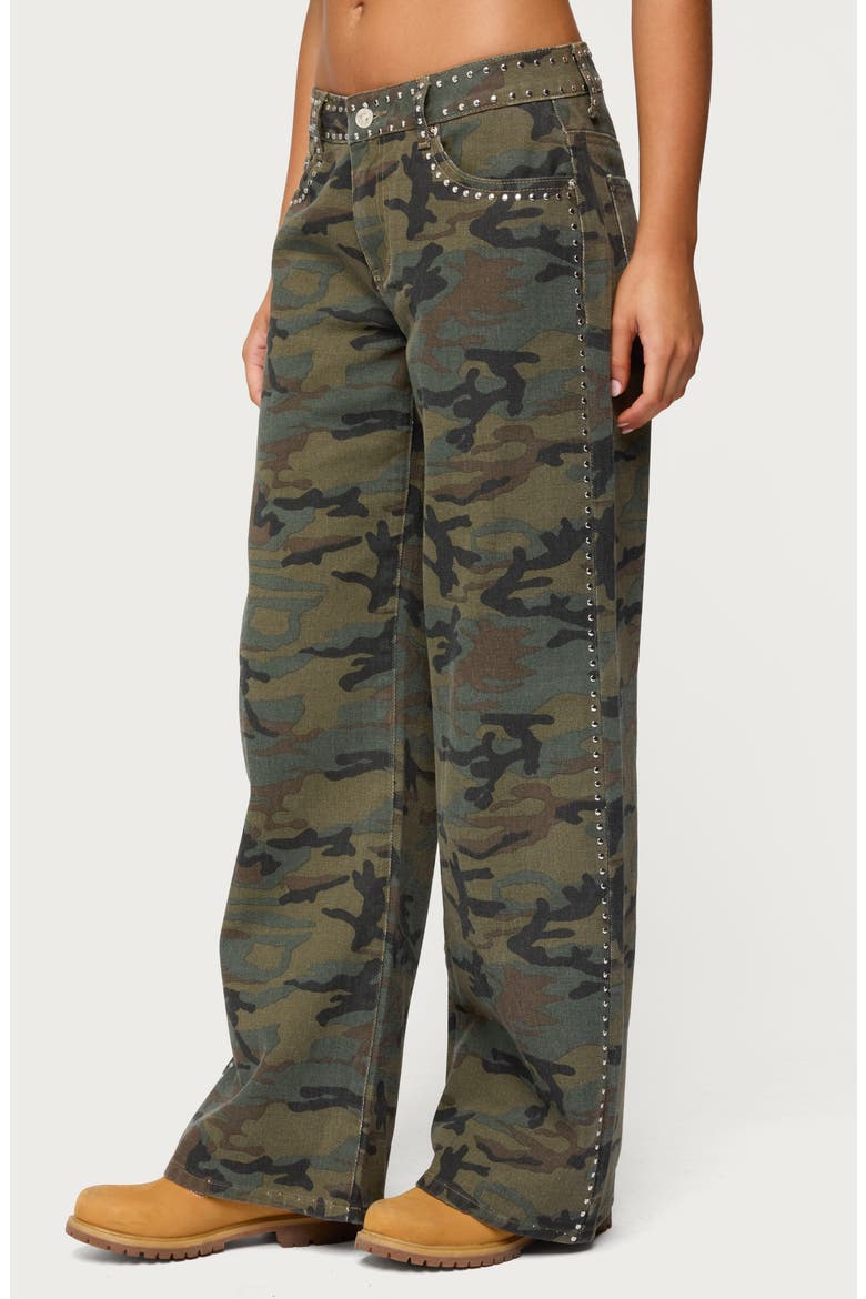Quicy Studded Low Rise Baggy Jeans, Alternate, color, OLIVE-WASHED