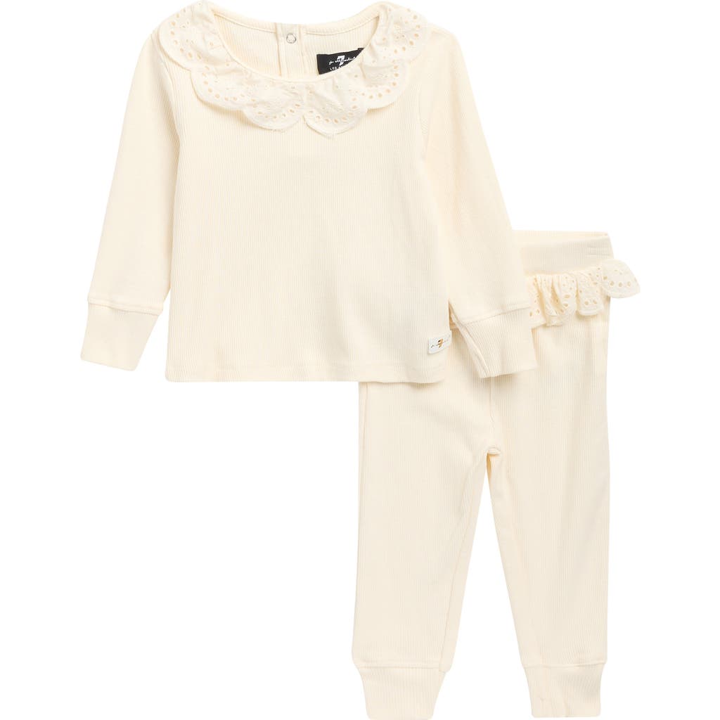 7 For All Mankind Eyelet Ruffle Top & Leggings Set In White