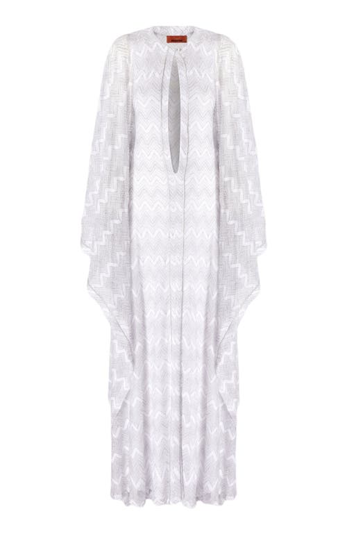 Missoni Long Cover-up Caftan In Zigzag Lamé Viscose In White