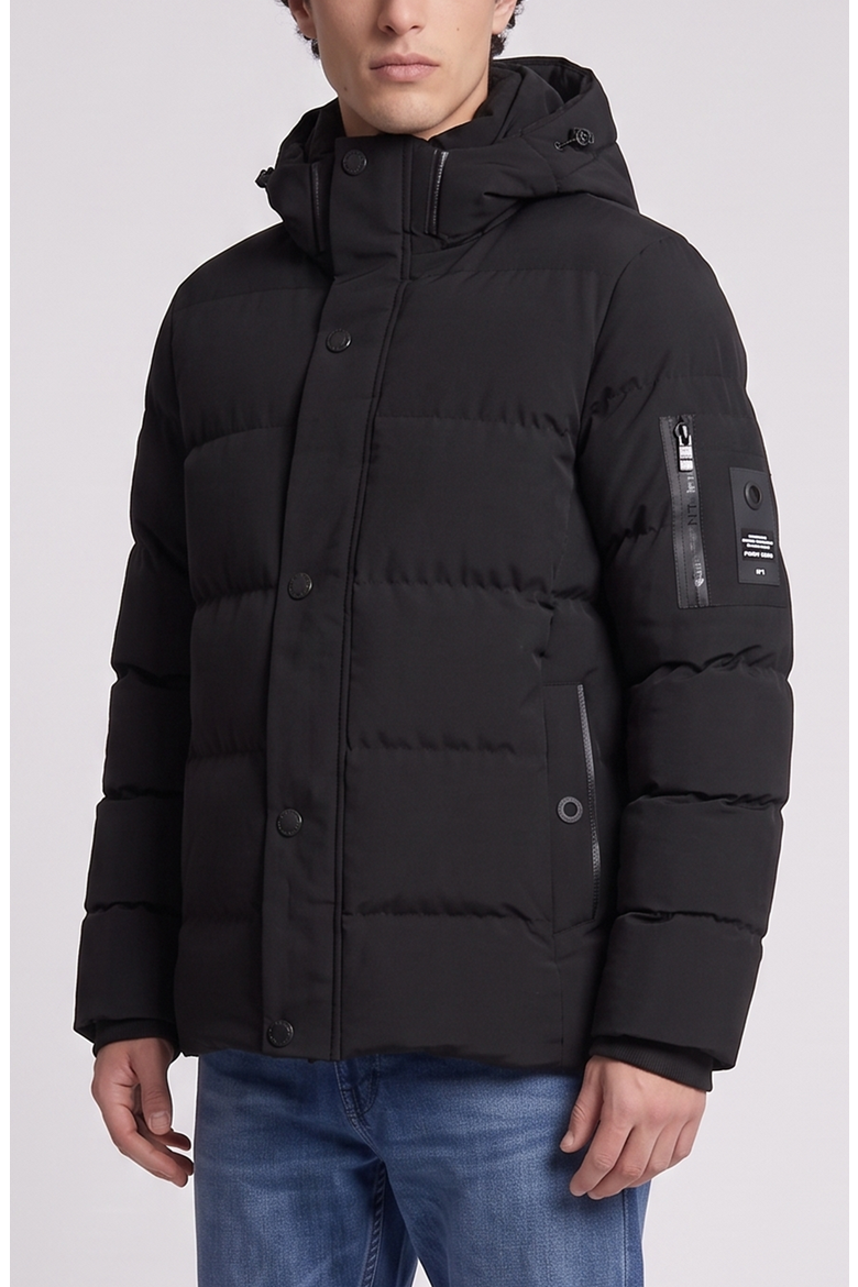 Hooded Puffer Jacket with Sleeve Pocket, Alternate, color, Black