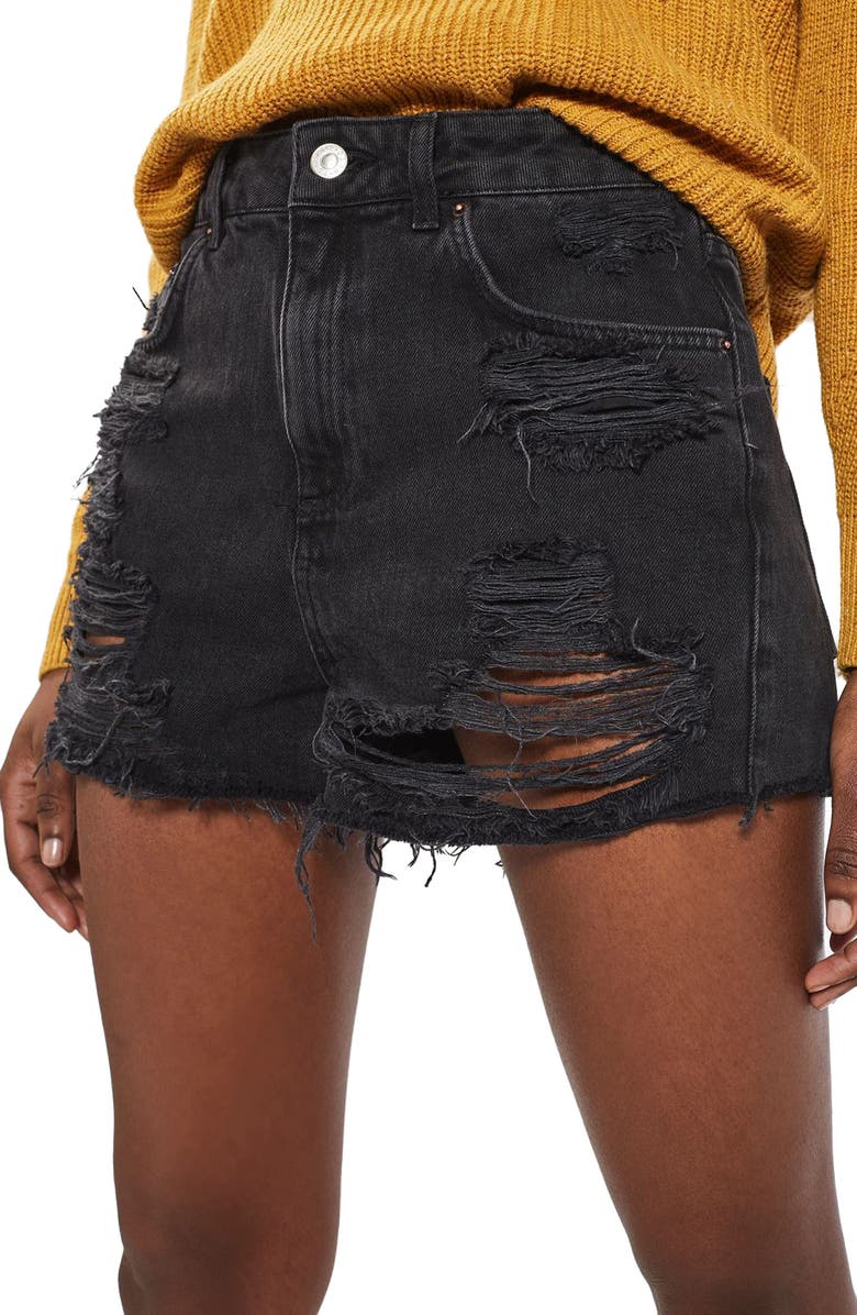 Topshop Ripped Mom Shorts, Main, color, 