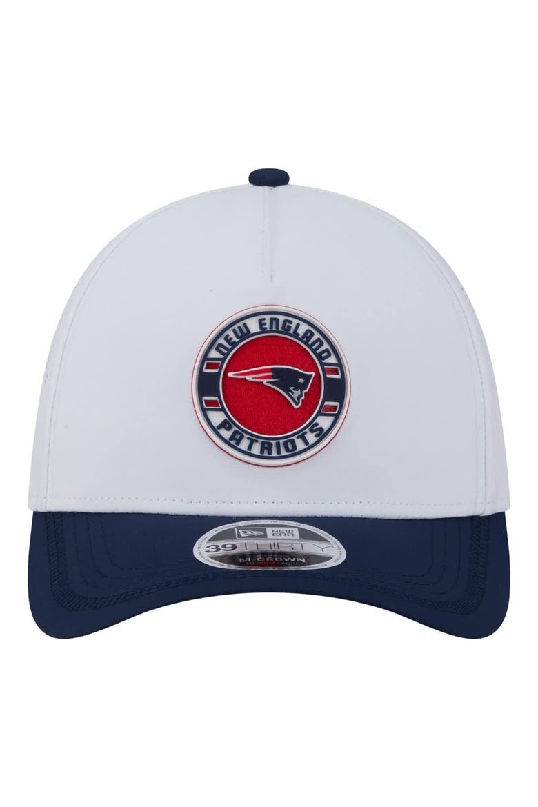 Men's New Era White/Navy New England Patriots Patch 39THIRTY A-Frame M-Crown Perforated Flex Hat, Alternate, color, White