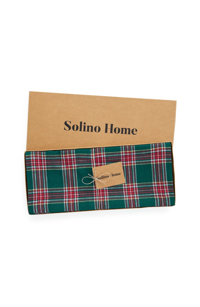 Solino Home Linen Table Runner for Dining Table, Holiday and Everyday Table Decor - Green Tartan Plaid, Alternate, color, Green