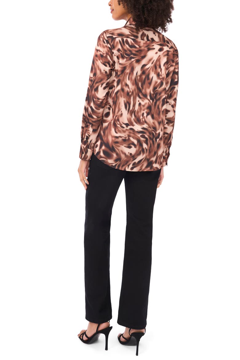 Satin Long Sleeve Button-Up Shirt, Alternate, color, TOFFEE