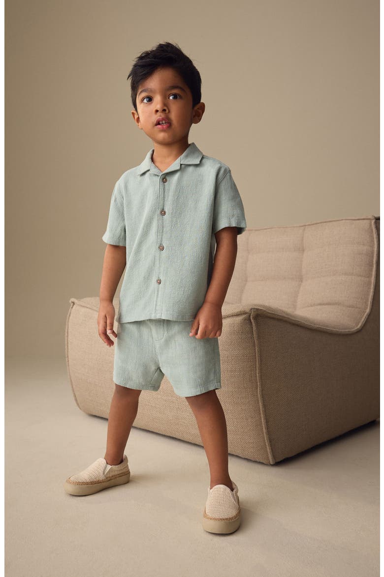 Kids' Short Sleeve Button-Up Shirt & Shorts Set, Alternate, color, GREEN