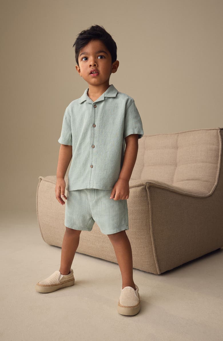 NEXT Kids' Short Sleeve Button-Up Shirt & Shorts Set, Alternate, color, Green