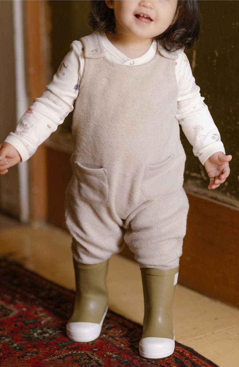 Pehr Organic Cotton Teddy Fleece Overalls, Alternate, color, Stone