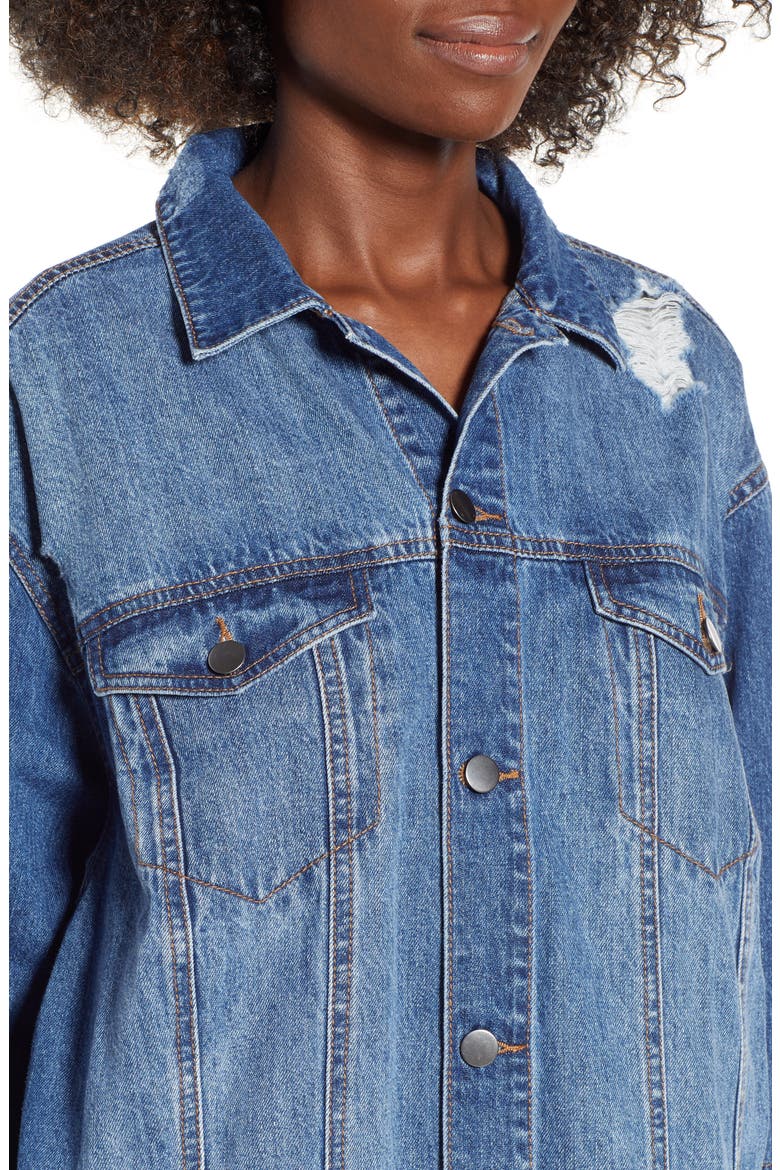Distressed Longline Denim Jacket, Alternate, color, ADVENTURA WASH