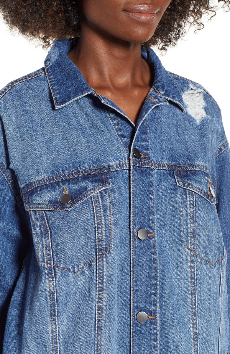 BP. Distressed Longline Denim Jacket, Alternate, color, 