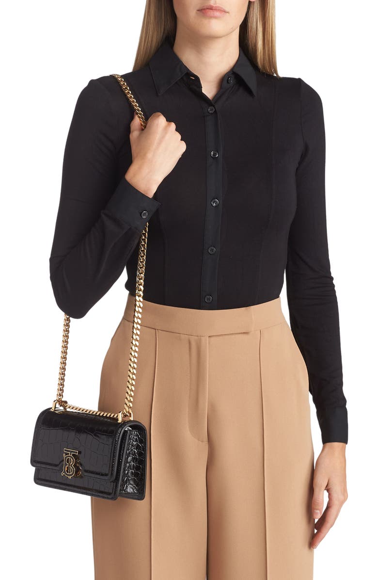 Burberry TB Monogram Croc Embossed Leather Shoulder Bag, Alternate, color,