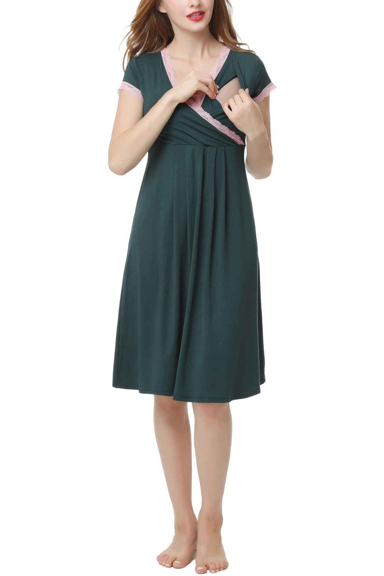 Jenny Maternity/Nursing Nightgown, Alternate, color, Forest Green
