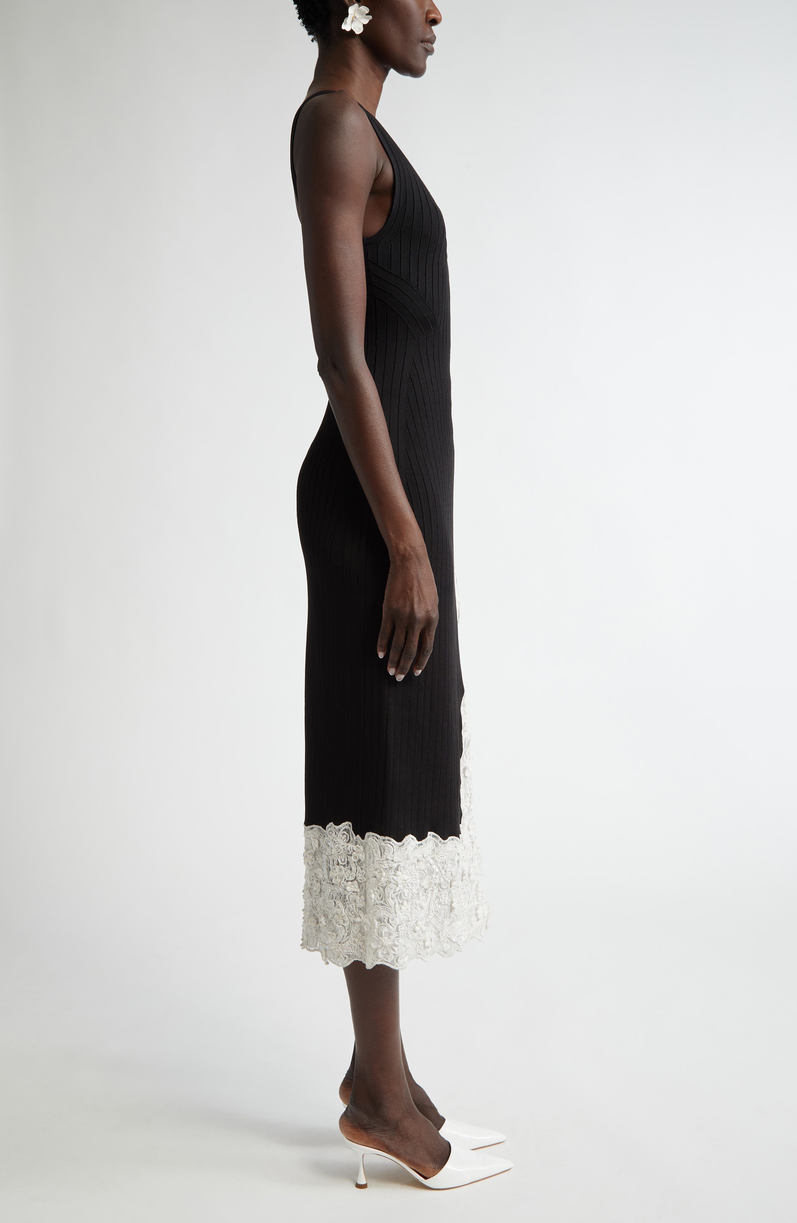Carolina Herrera Floral Appliqué Trim Rib Midi Tank Dress (Women ...