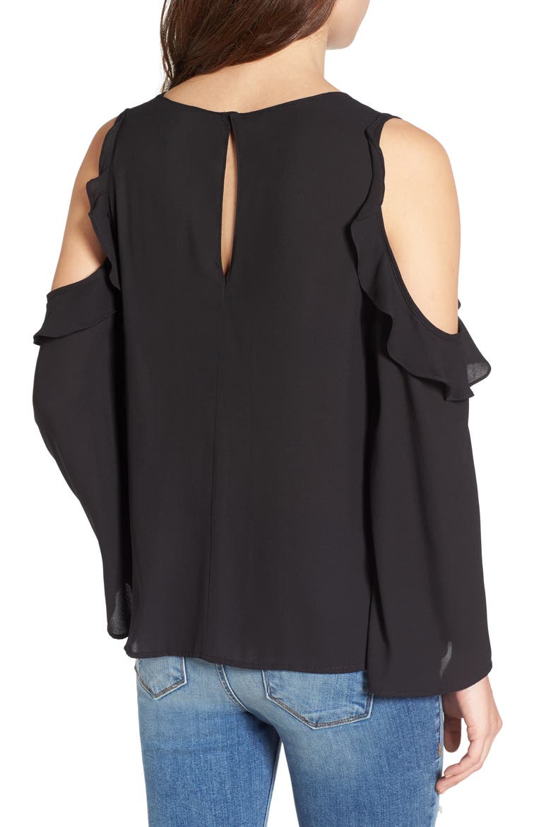 Cold Shoulder Ruffle Top, Alternate, color, BLACK