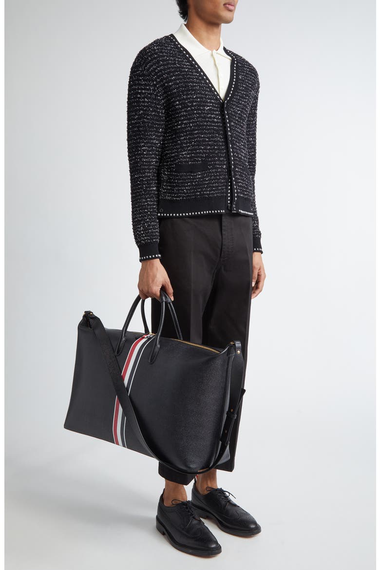 Eyelash Tweed Jacquard Knit Cardigan, Alternate, color, BLACK
