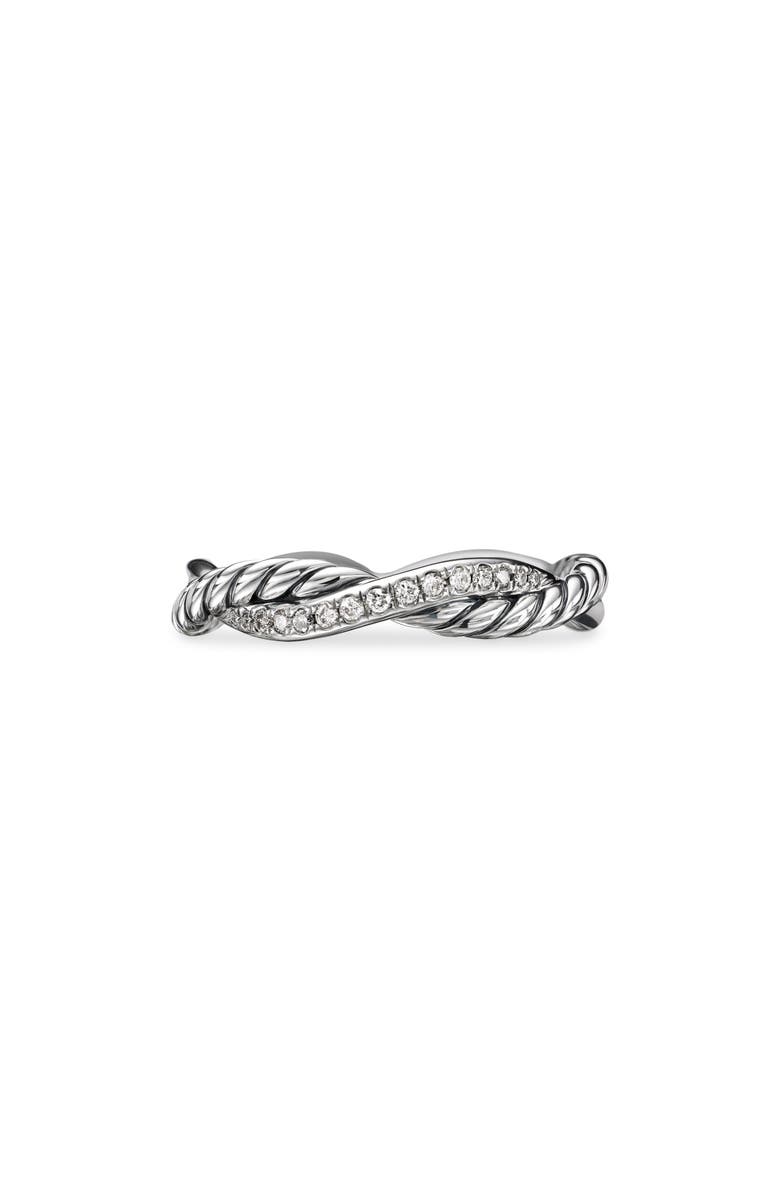 David Yurman Petite Infinity Band Ring in Sterling Silver with Pavé Diamonds, Main, color, 