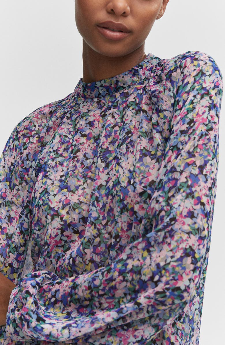 MANGO Floral Print Puff Sleeve Shirt, Alternate, color, 