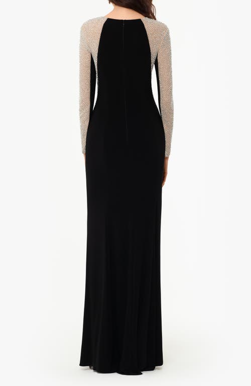 Xscape Evenings Lng Scb Crp Ots 3d Flr In Black Nude Silver
