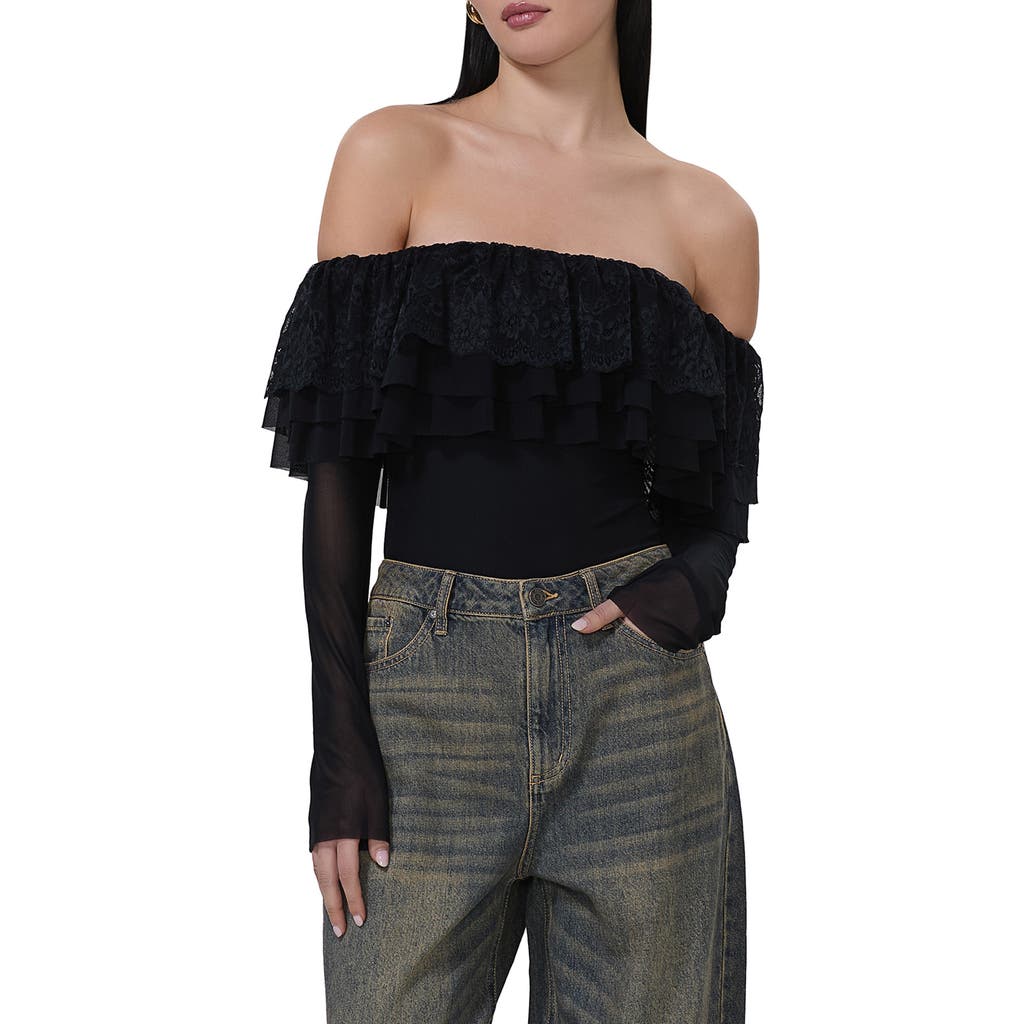 AFRM AFRM SAYLOR RUFFLE DETAIL OFF THE SHOULDER BODYSUIT
