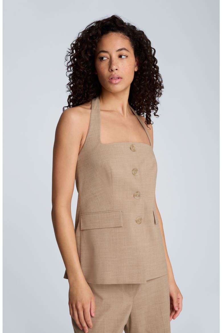 Crosshatch Halter Neck Vest, Alternate, color, MESA TAUPE/ PURE WHITE