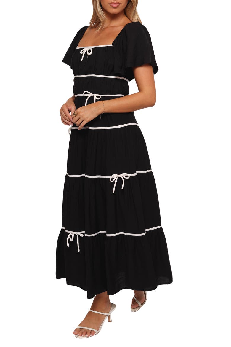 Harvey Bow Tiered Maxi Dress, Alternate, color, BLACK/ WHITE