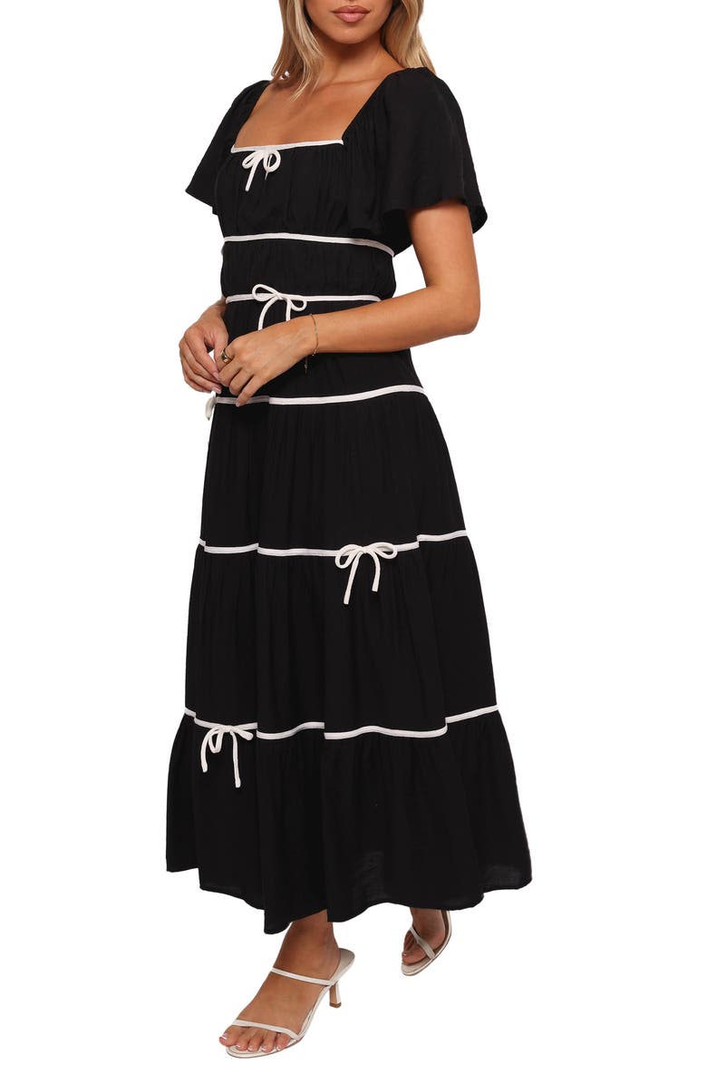 Petal & Pup Harvey Bow Tiered Maxi Dress, Alternate, color, Black/ White