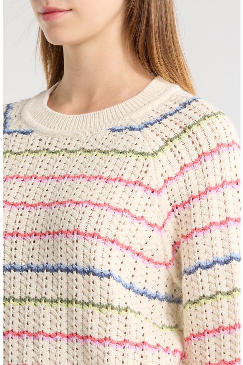 Mina Cotton Pointelle Sweater, Alternate, color, IVORY MULTI STRIPE