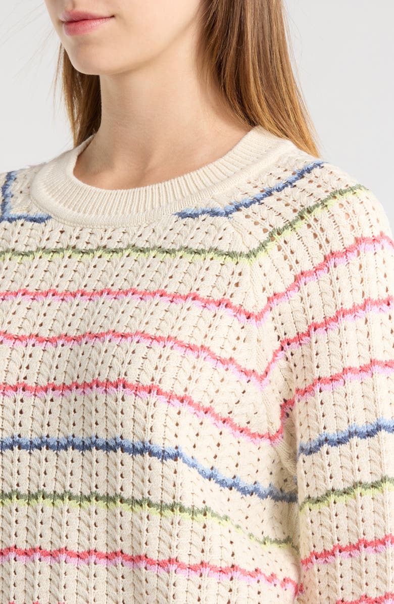Marine Layer Mina Cotton Pointelle Sweater, Alternate, color, Ivory Multi Stripe