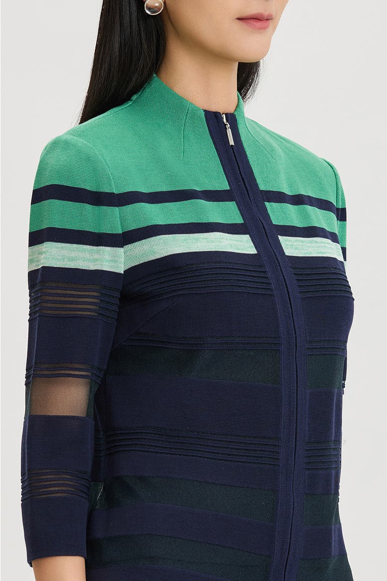 Heritage Zip-Front Sheer Knit Jacket, Alternate, color, Kelly Green/Indigo/Ivory