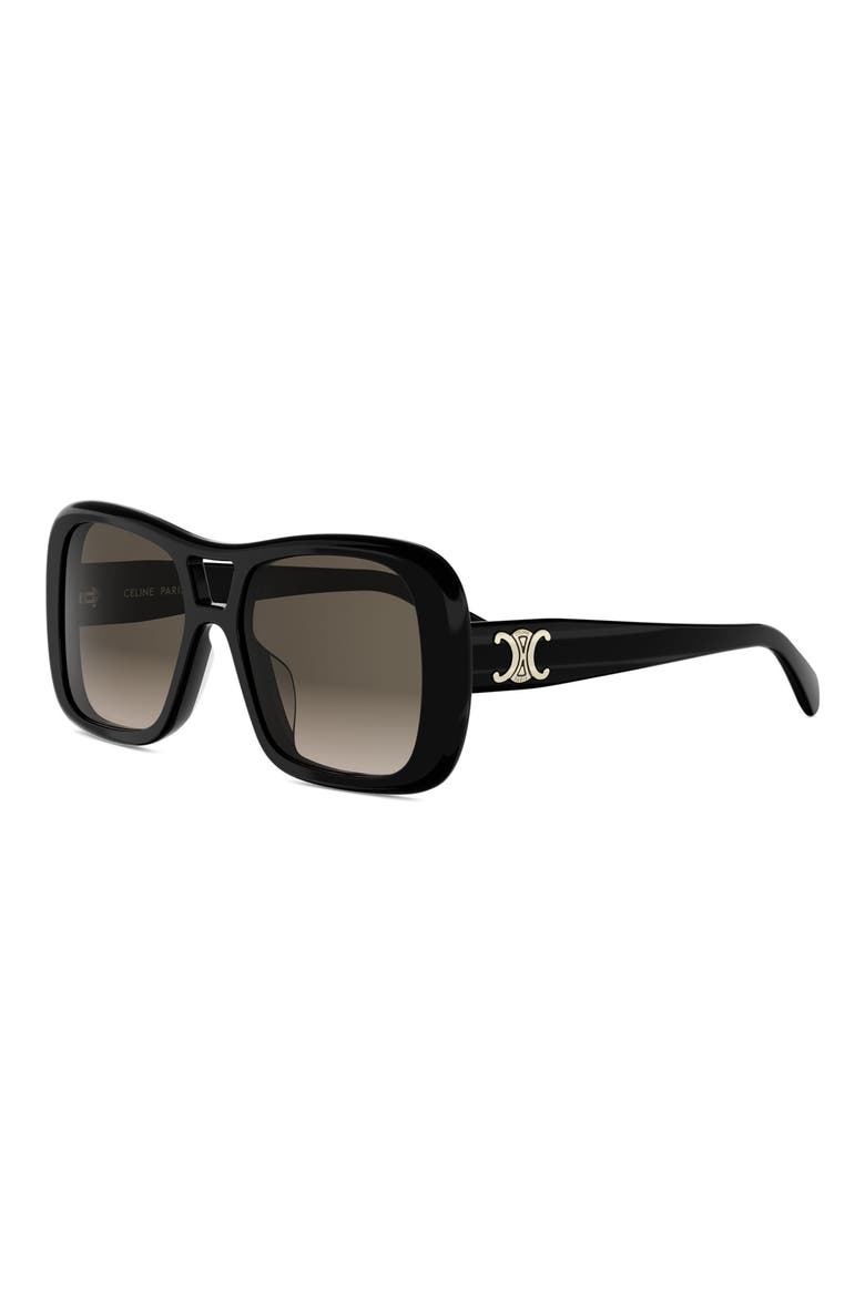 Triomphe 55mm Gradient Pilot Sunglasses, Alternate, color, SHINY BLACK / GRADIENT BROWN
