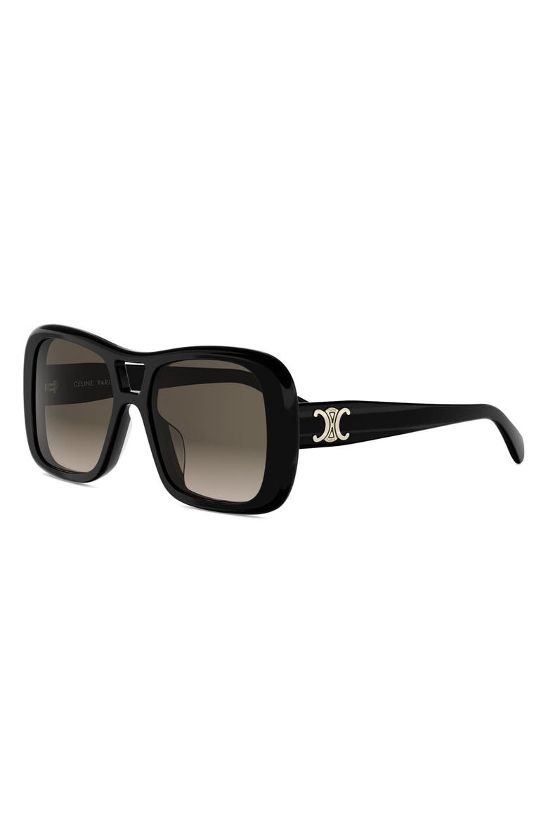 CELINE Triomphe 55mm Gradient Pilot Sunglasses, Alternate, color, Shiny Black / Gradient Brown
