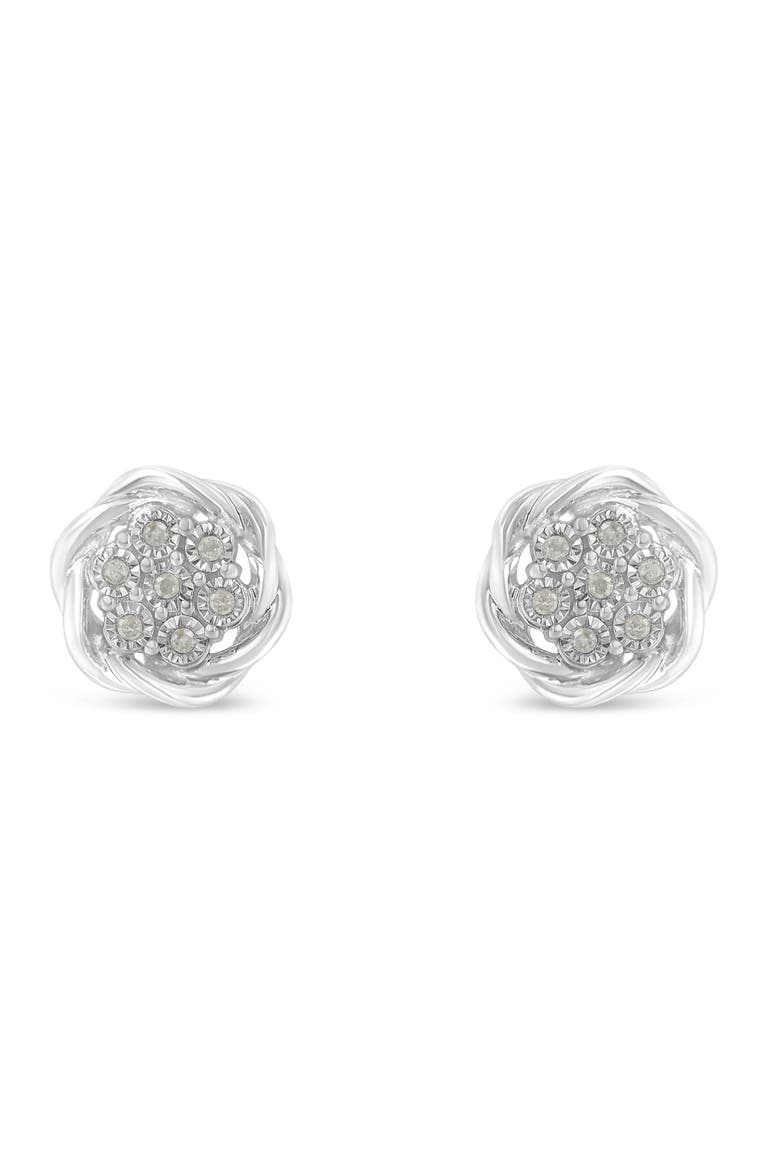 Silver Diamond Swirl Cluster Stud Earrings, Main, color, White