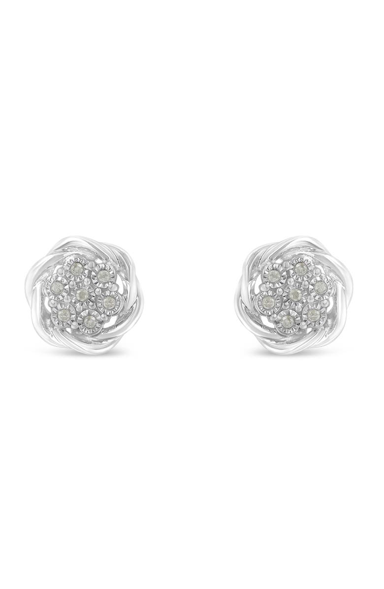 Haus of Brilliance Silver Diamond Swirl Cluster Stud Earrings, Main, color, White