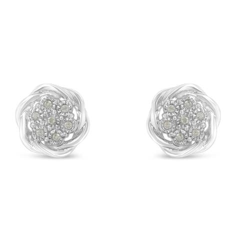 Silver Diamond Swirl Cluster Stud Earrings