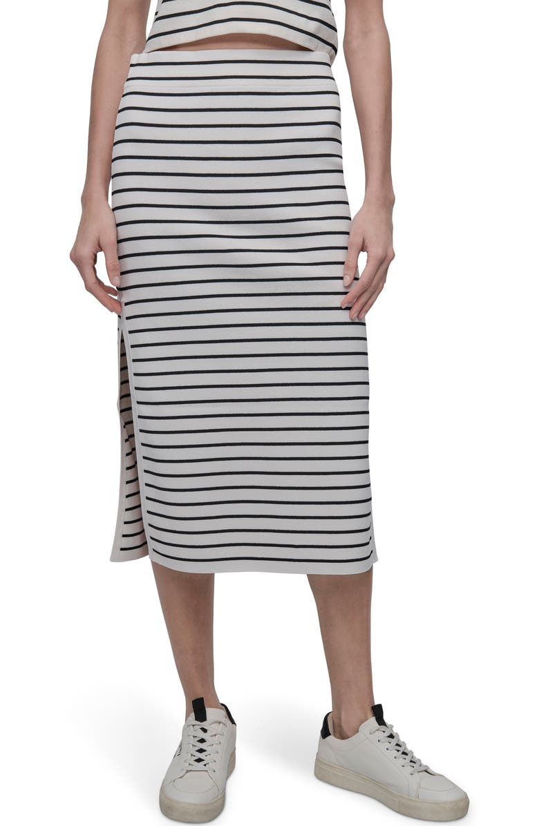 DKNY Jeans Stripe Midi Skirt, Main, color, Ivory/ Blac