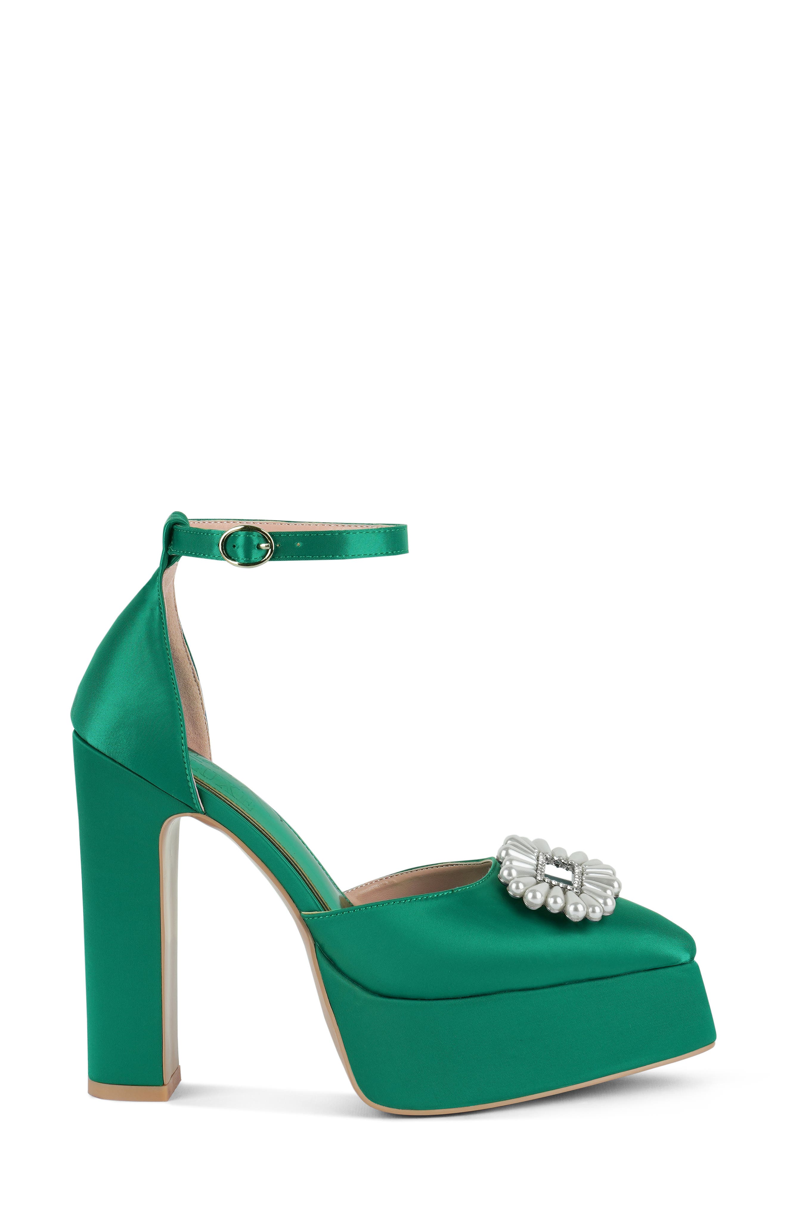 Maeissa Pearly Brooch Ankle Strap Platform Pump, Alternate, color, GREEN
