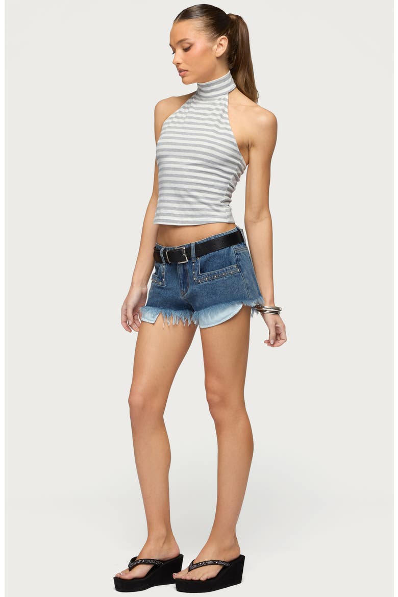 Kay Stripe High Neck Halter Top, Alternate, color, GRAY-MELANGE-AND-WHITE
