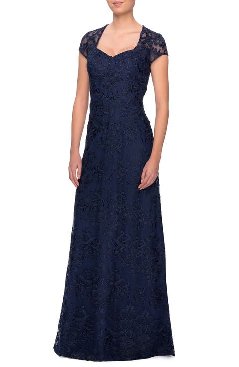 Cap Sleeve Floral Gown with Sweetheart Neckline